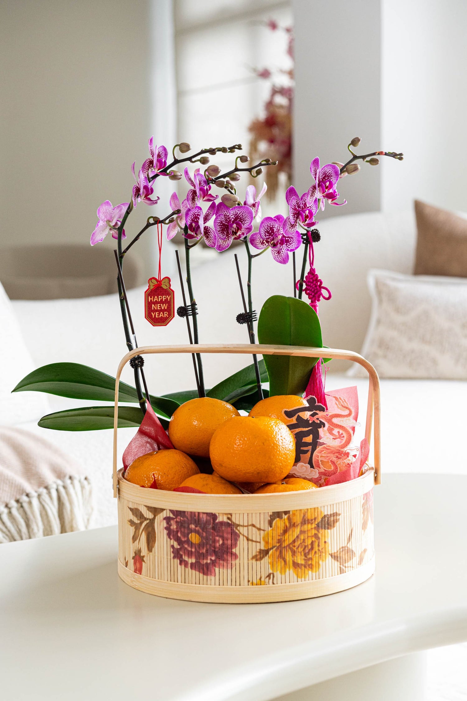 Auspicious Orange Basket - Fresh Orchid